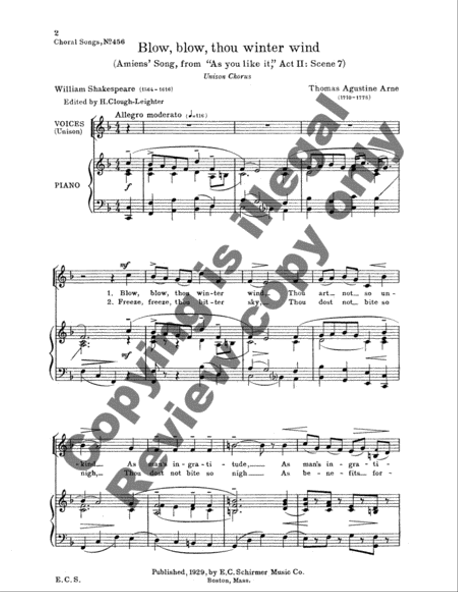 Blow, Blow, Thou Winter Wind Unison Choir scores gallery preview page 3