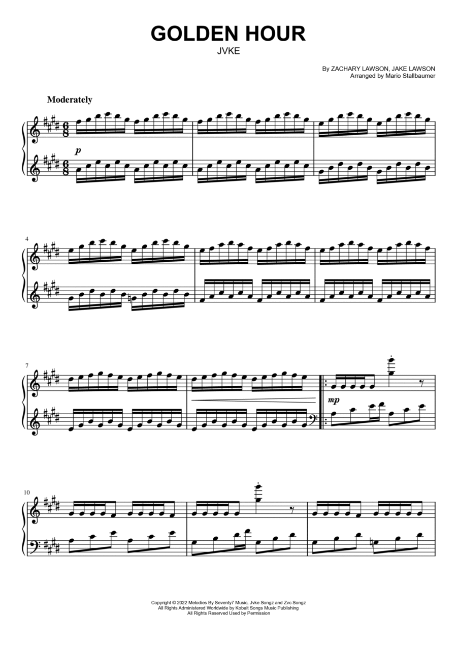 Golden Hour Piano Solo scores gallery preview page 1