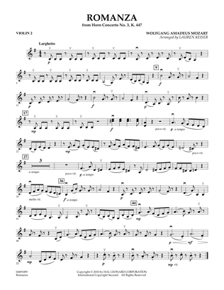 Romanza (from Horn Concerto No. 3, K. 447) - Violin 2