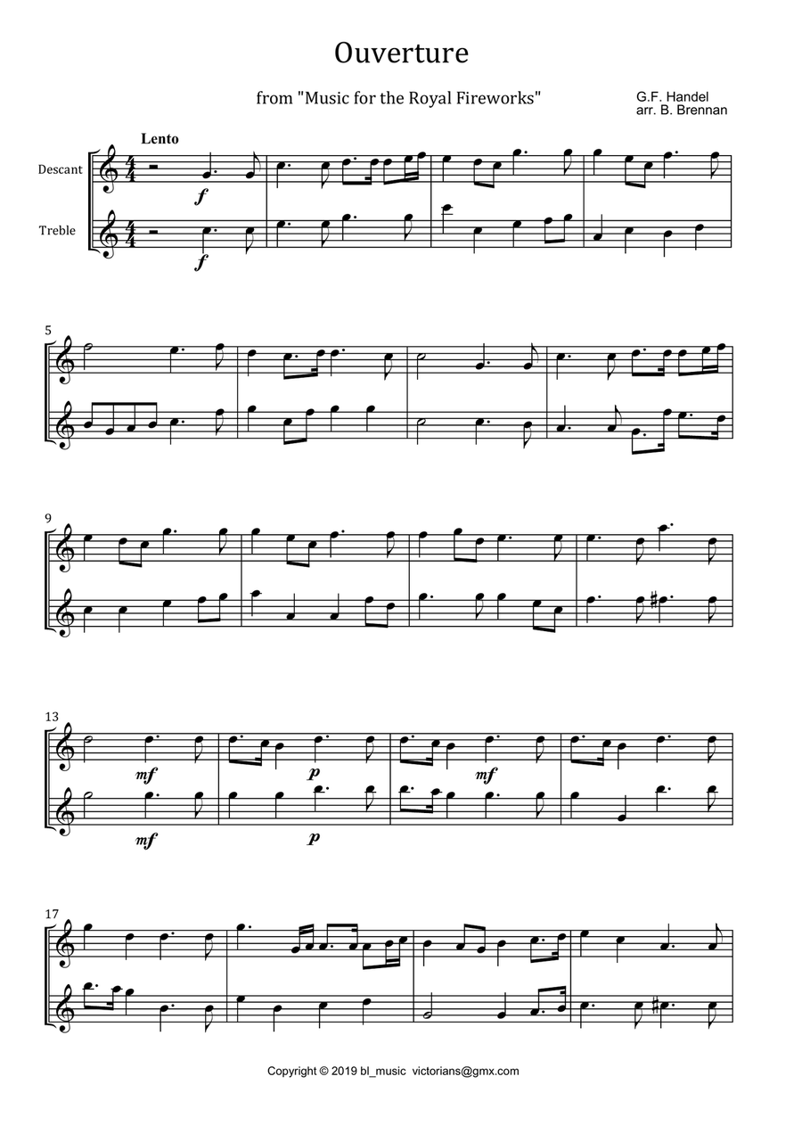 Music For The Royal Fireworks Duo Arrangement SA SA scores gallery preview page 1