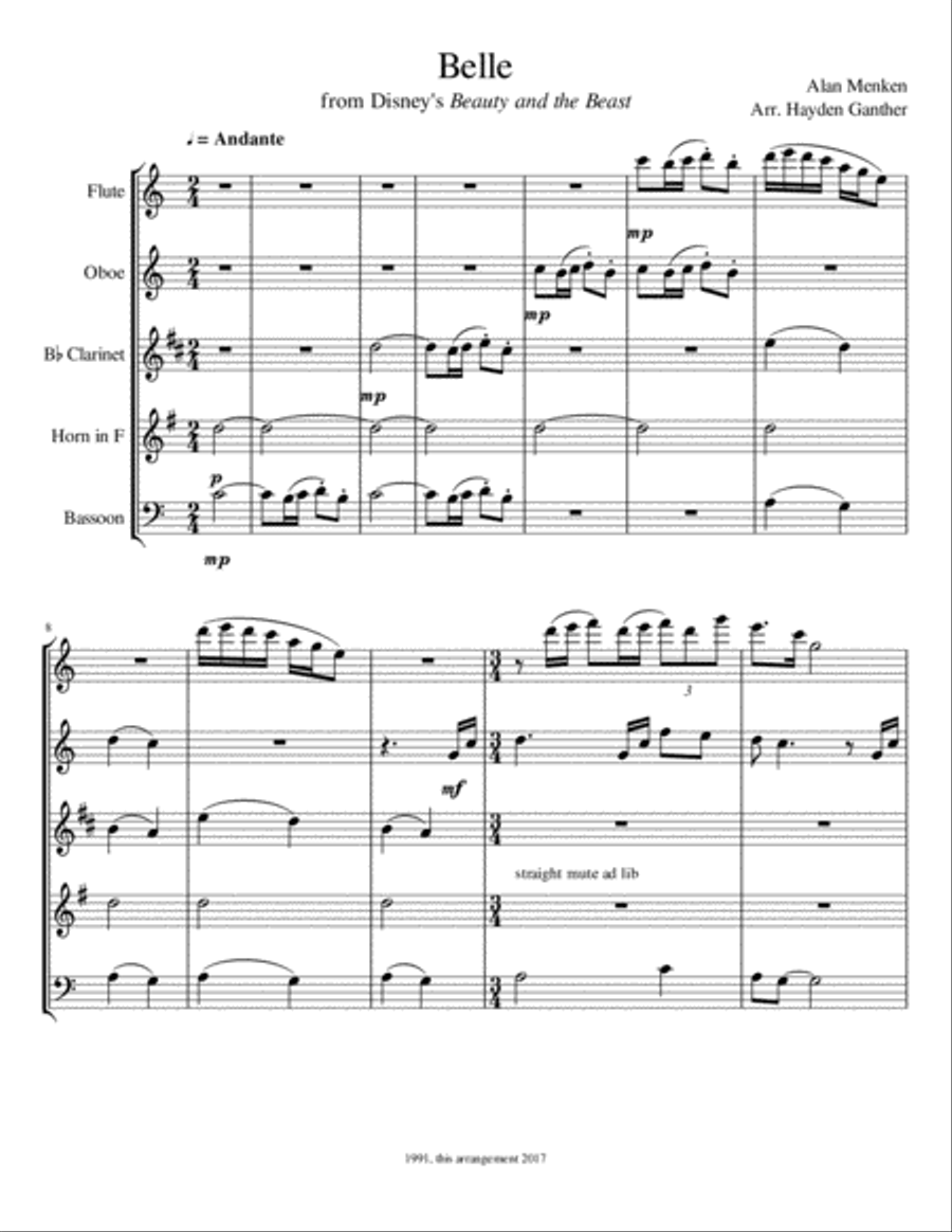 Belle Belle Woodwind Quintet scores gallery preview page 1