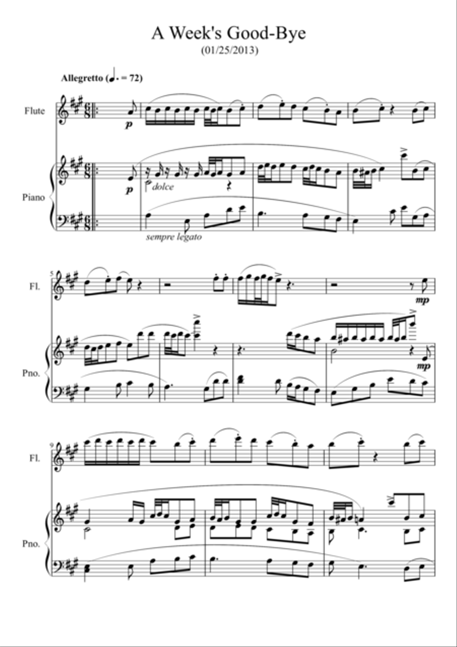A Week's Good-Bye A Week's Good-Bye Flute Solo scores gallery preview page 1