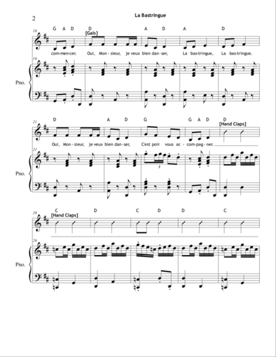 La Bastringue (Unison/2-Part with Hand Claps) Unison Choir scores gallery preview page 2