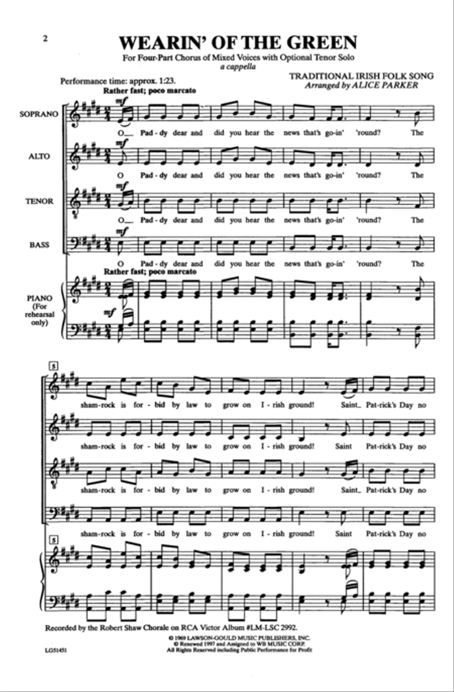 Wear'n of the Green Wear'n of the Green 4-Part scores gallery preview page 2