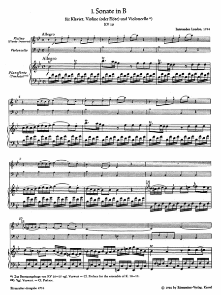 Sechs Sonaten for Piano (Harpsichord), Violin (Flute) and Violoncello
