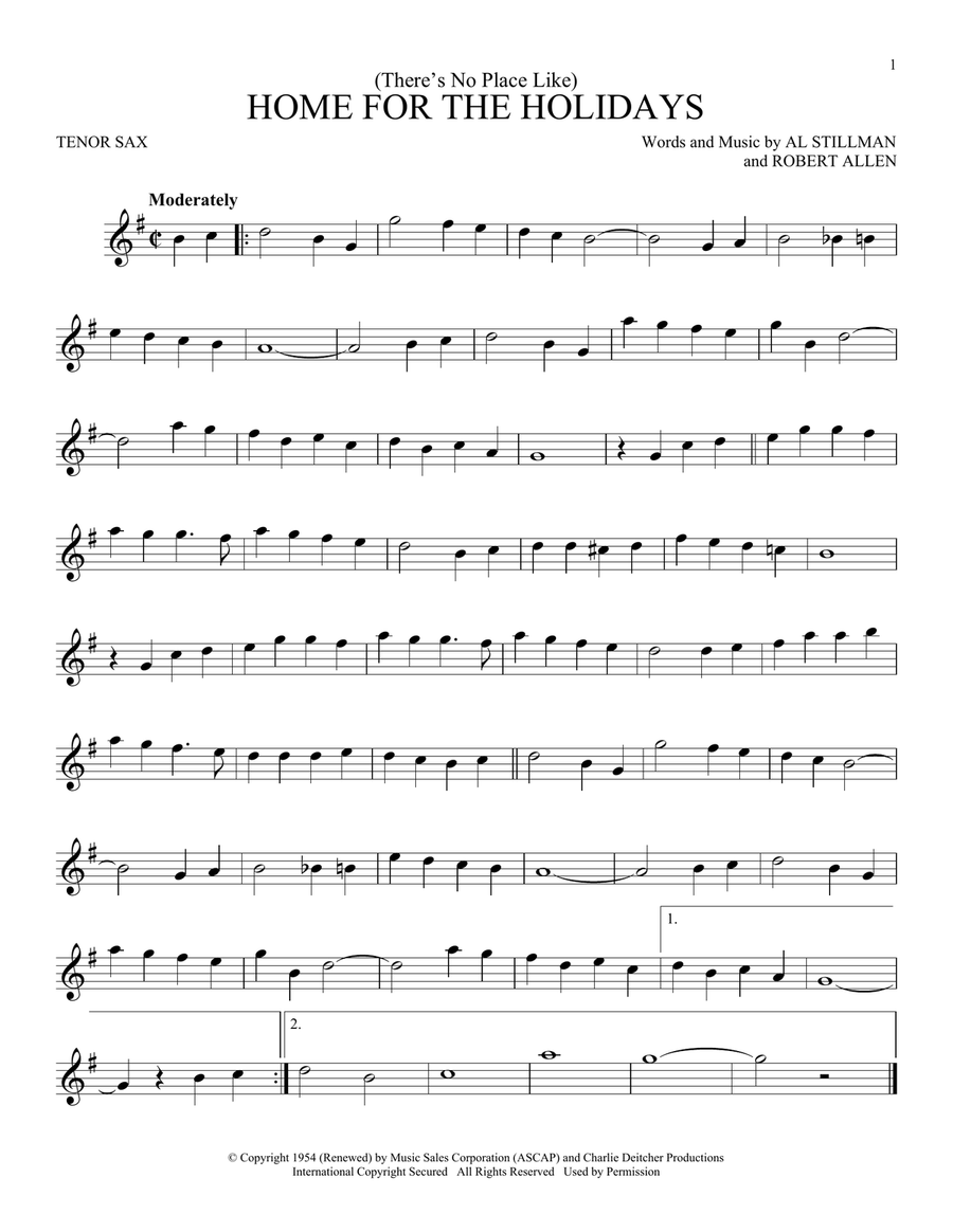 (There's No Place Like) Home For The Holidays Tenor Saxophone scores gallery preview page 1