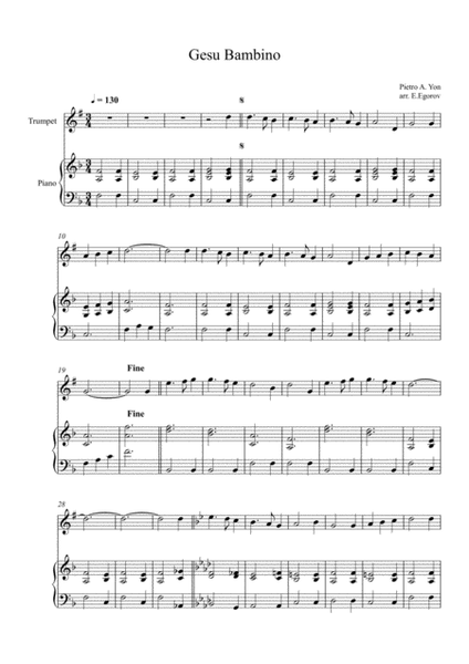 Gesu Bambino (The Infant Jesus), For Trumpet & Piano image number null
