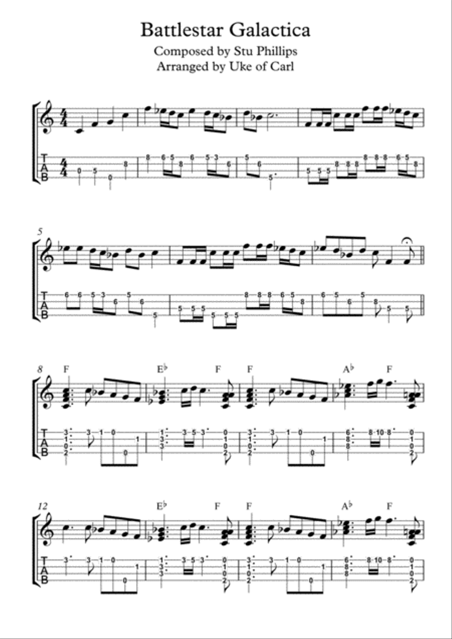 Battlestar Galactica - Main Title Ukulele scores gallery preview page 1