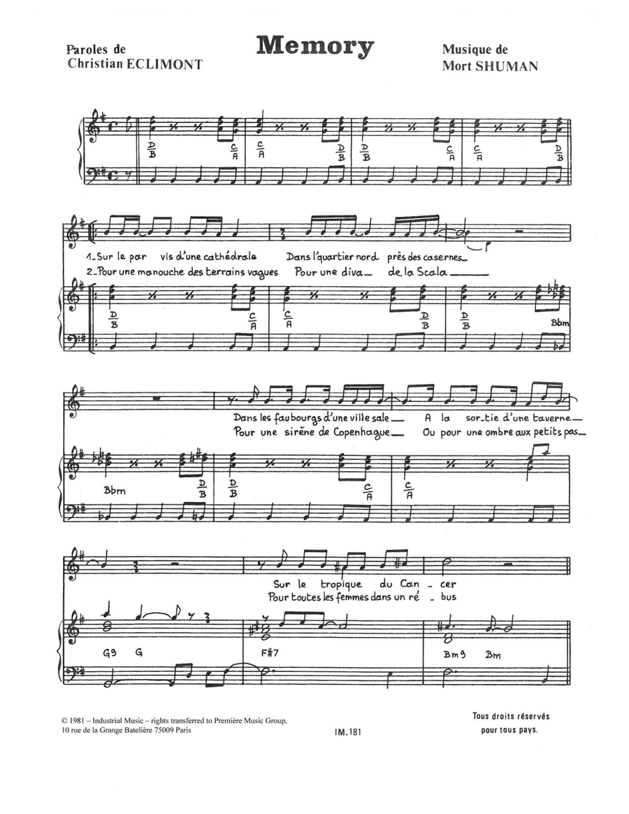 Memory Memory Piano, Vocal scores gallery preview page 1