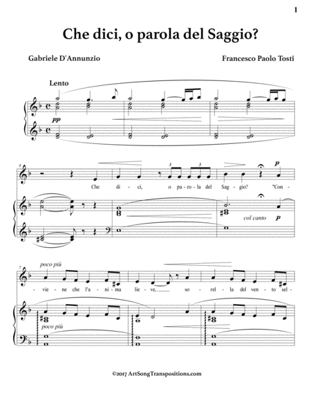 TOSTI: Che dici, o parola del Saggio? (transposed to D minor)