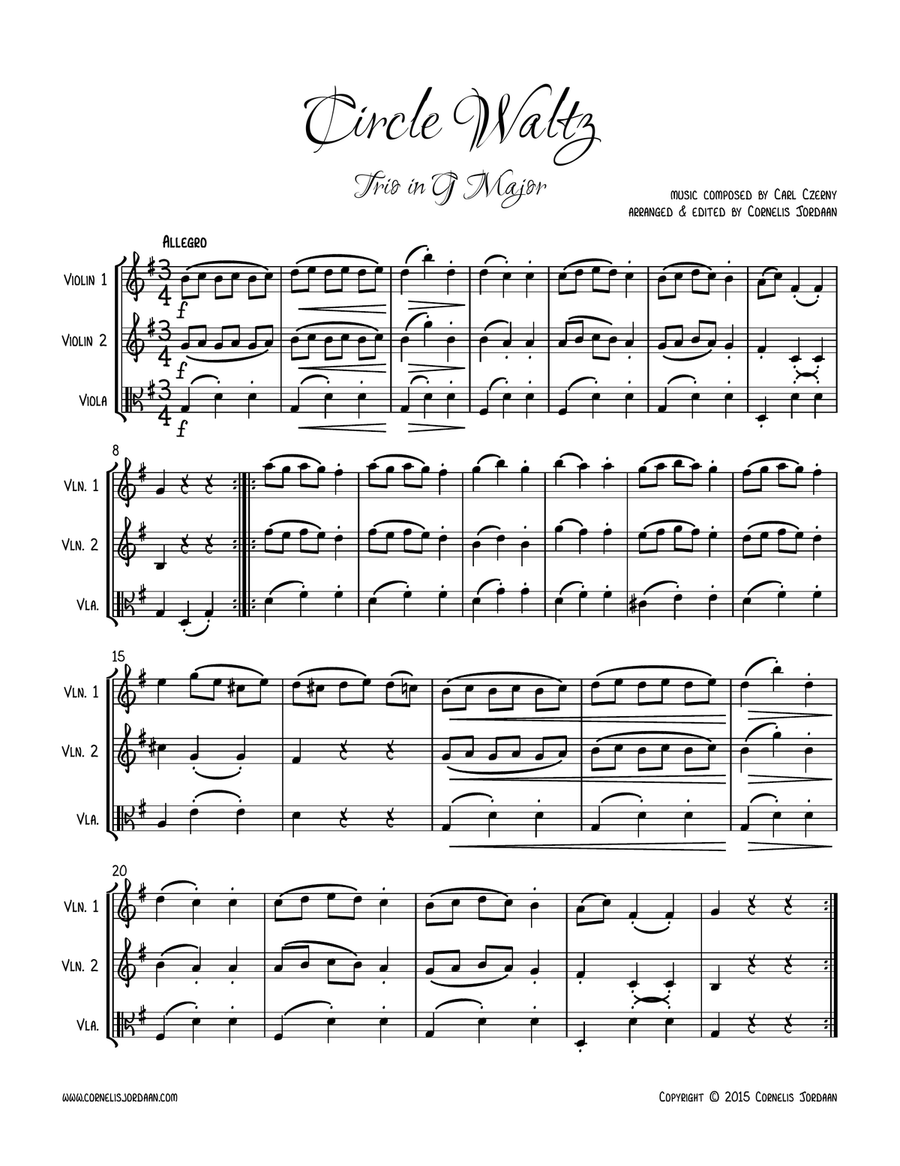 Circle Waltz, easy trio for 2 violins & viola