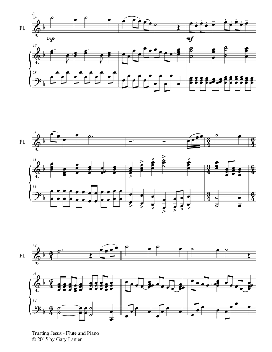TRUSTING JESUS (Duet – Flute and Piano/Score and Parts) Woodwind Duet scores gallery preview page 5