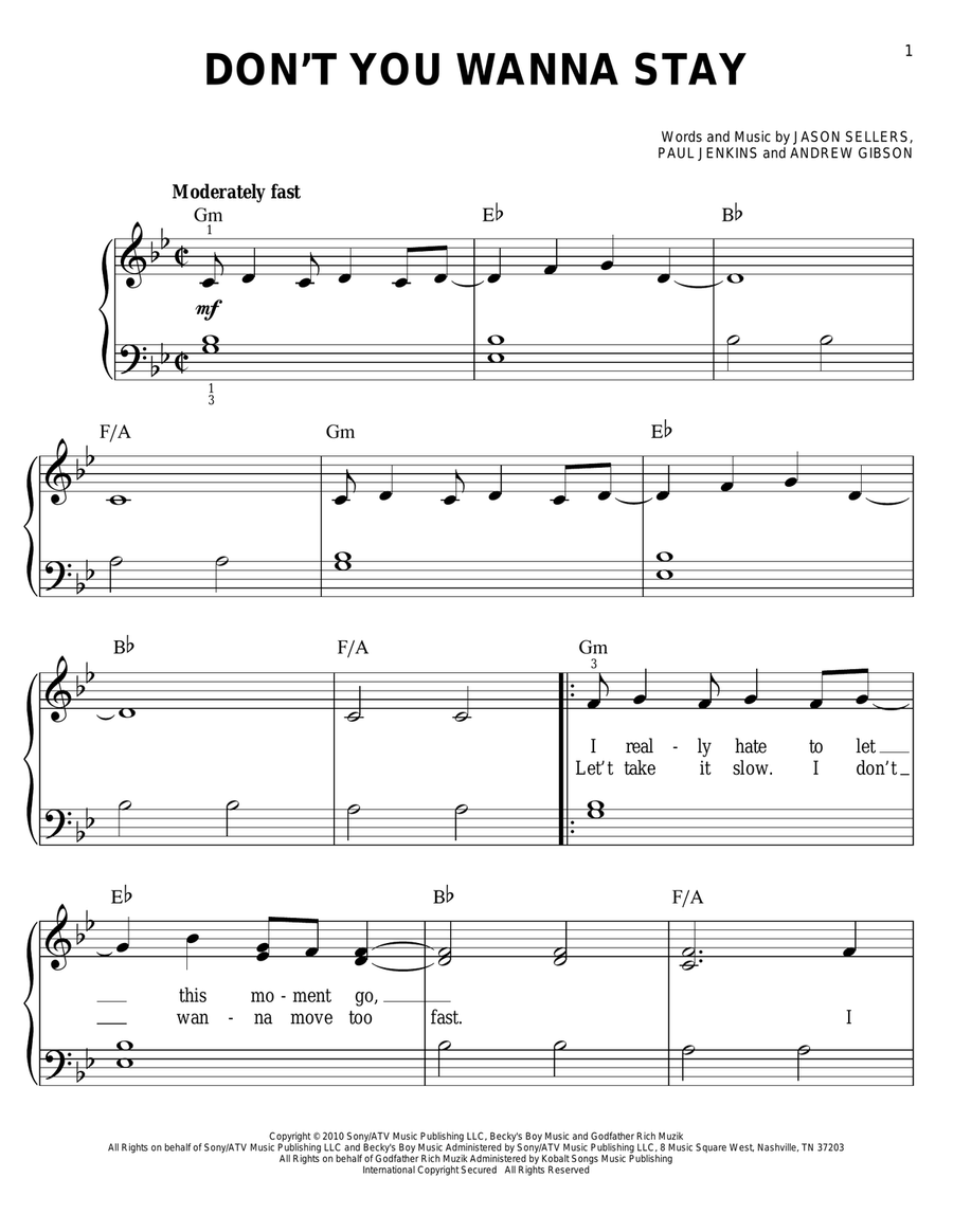 Don't You Wanna Stay Easy Piano scores gallery preview page 1