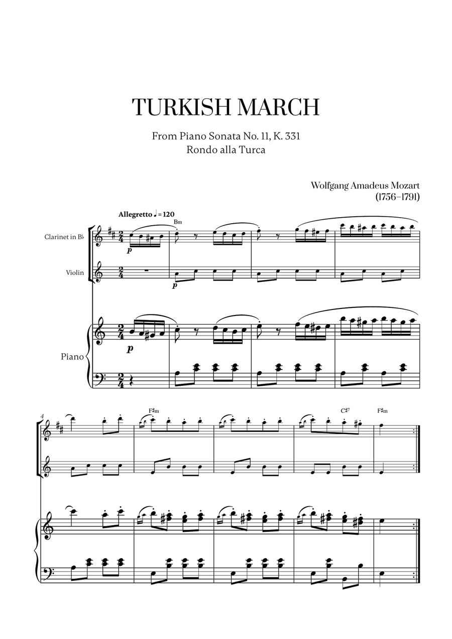 W. A. Mozart - Turkish March (Alla Turca) (for Clarinet and Violin)
