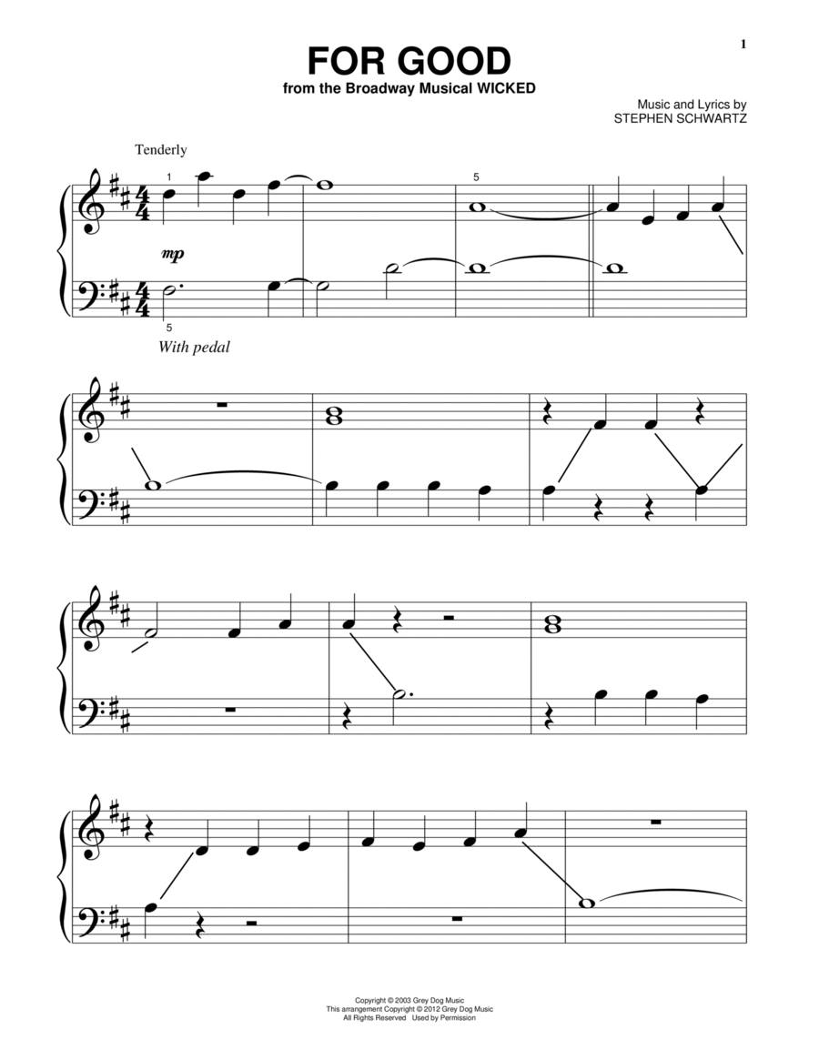 For Good (from Wicked) Easy Piano scores gallery preview page 1