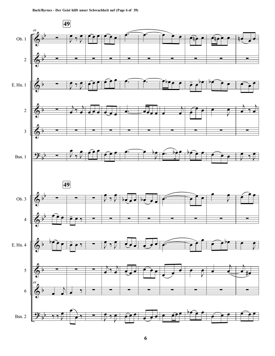 Der Geist hilft unser Schwachheit auf by J.S. Bach for Double Double-reed Choir Clarinet Choir scores gallery preview page 6