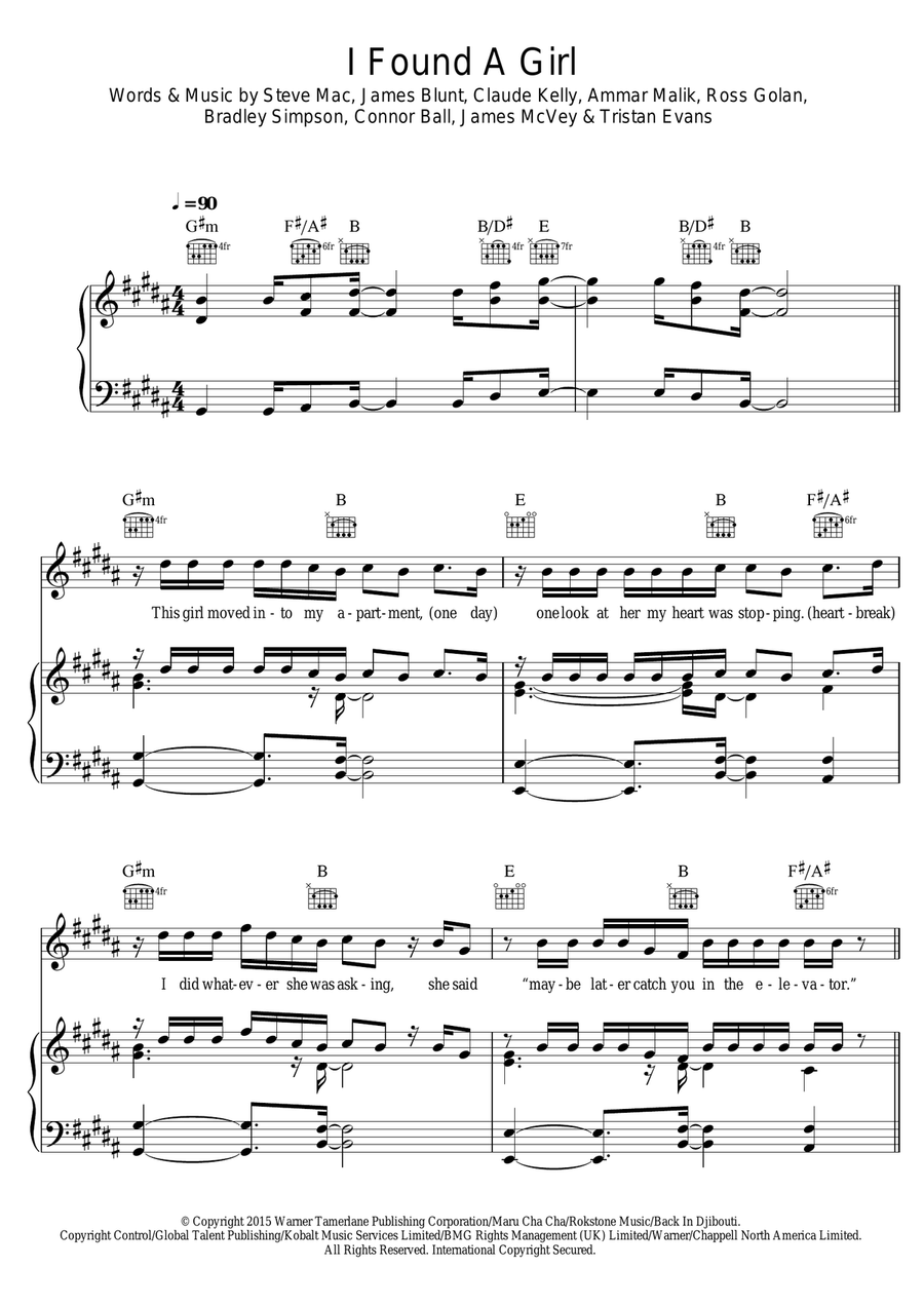 I Found A Girl Piano, Vocal, Guitar scores gallery preview page 1
