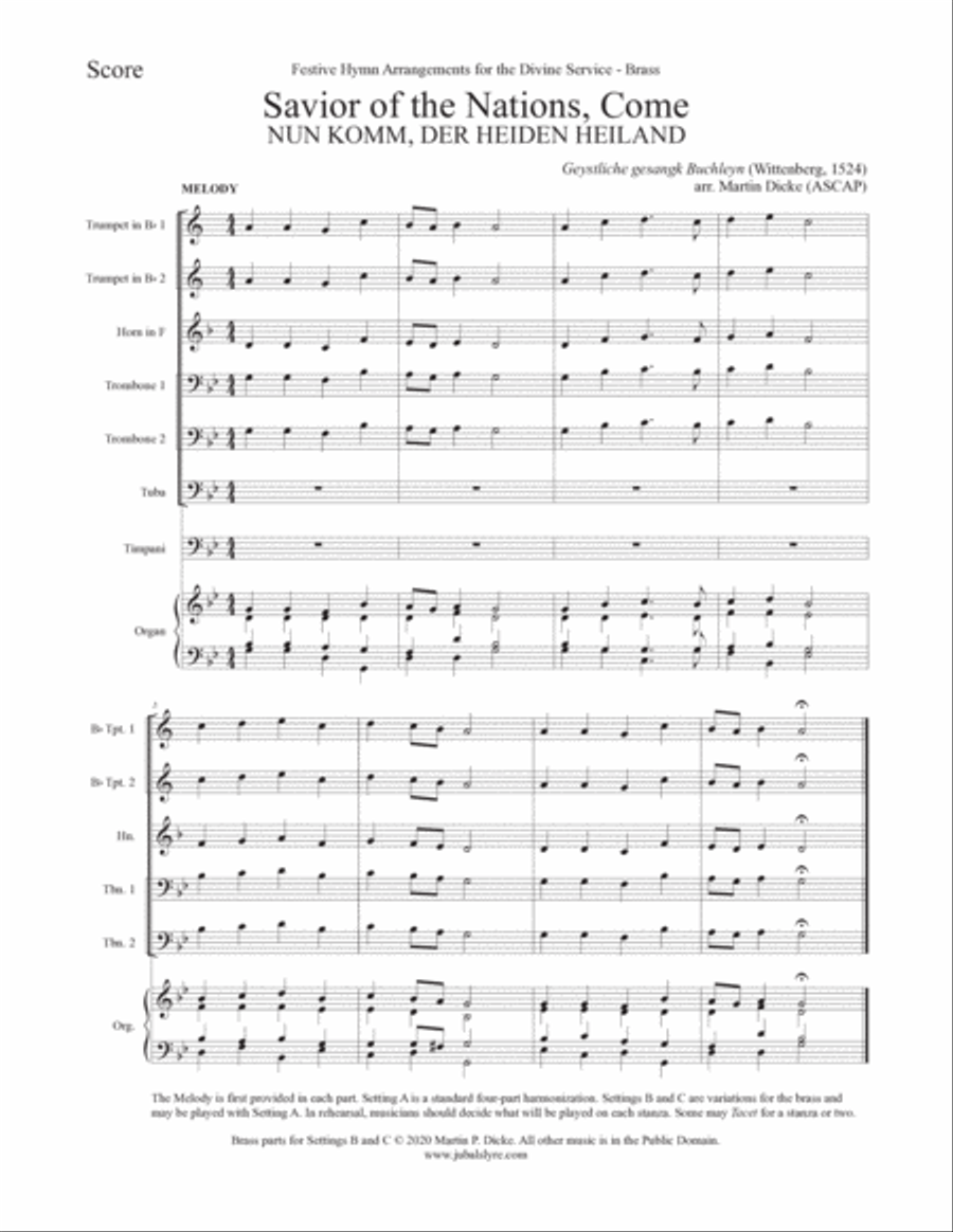 Savior of the Nations, Come (Brass, Timpani, Organ/Keyboard) Euphonium scores gallery preview page 2