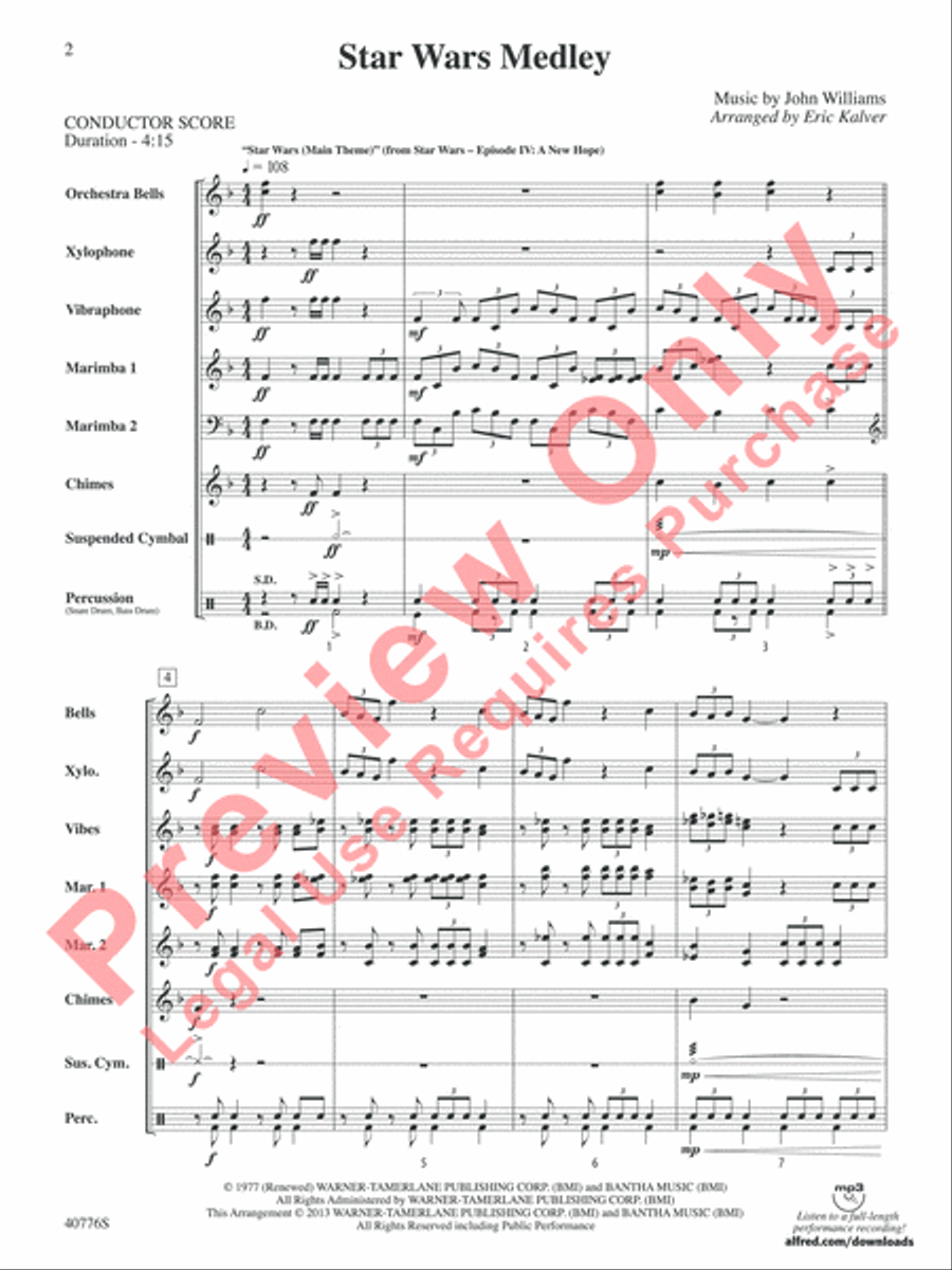 Star Wars Medley Star Wars Medley Percussion Ensemble scores gallery preview page 3