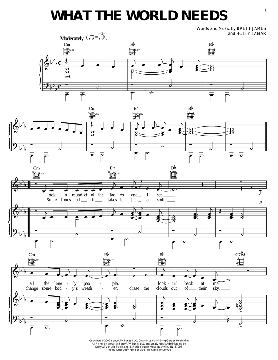 What The World Needs What The World Needs Piano, Vocal, Guitar scores gallery preview page 1
