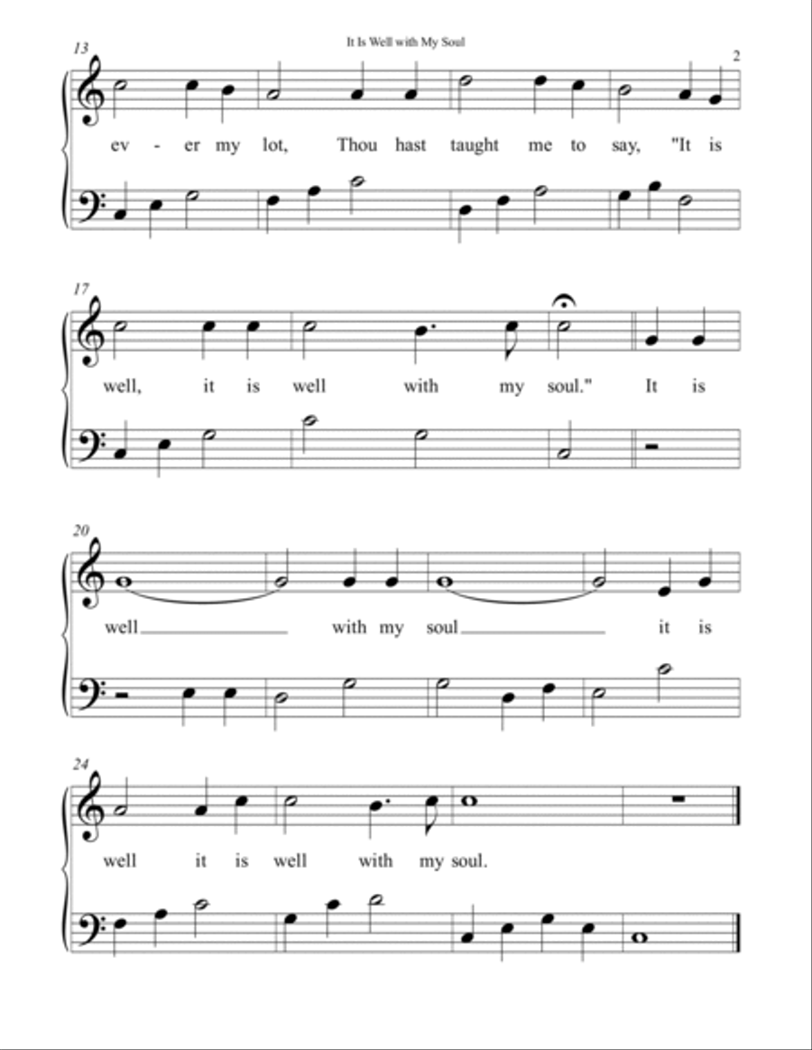 It Is Well With My Soul (When Peace, Like a River) (Beginner) Easy Piano scores gallery preview page 2