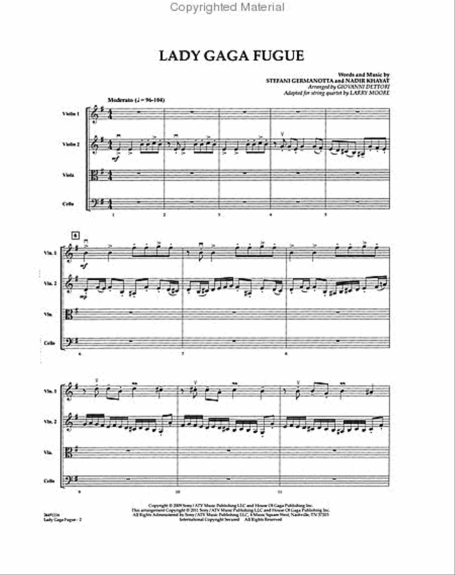 Lady Gaga Fugue String Quartet scores gallery preview page 2