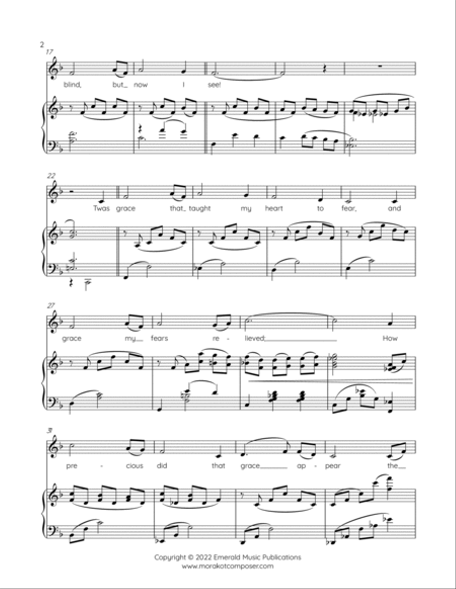 Amazing Grace for Voice & Piano (F Major) Medium Voice Medium Voice scores gallery preview page 2