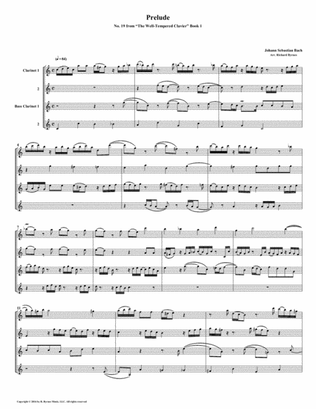 Prelude 19 from Well-Tempered Clavier, Book 1 (Clarinet Quartet)