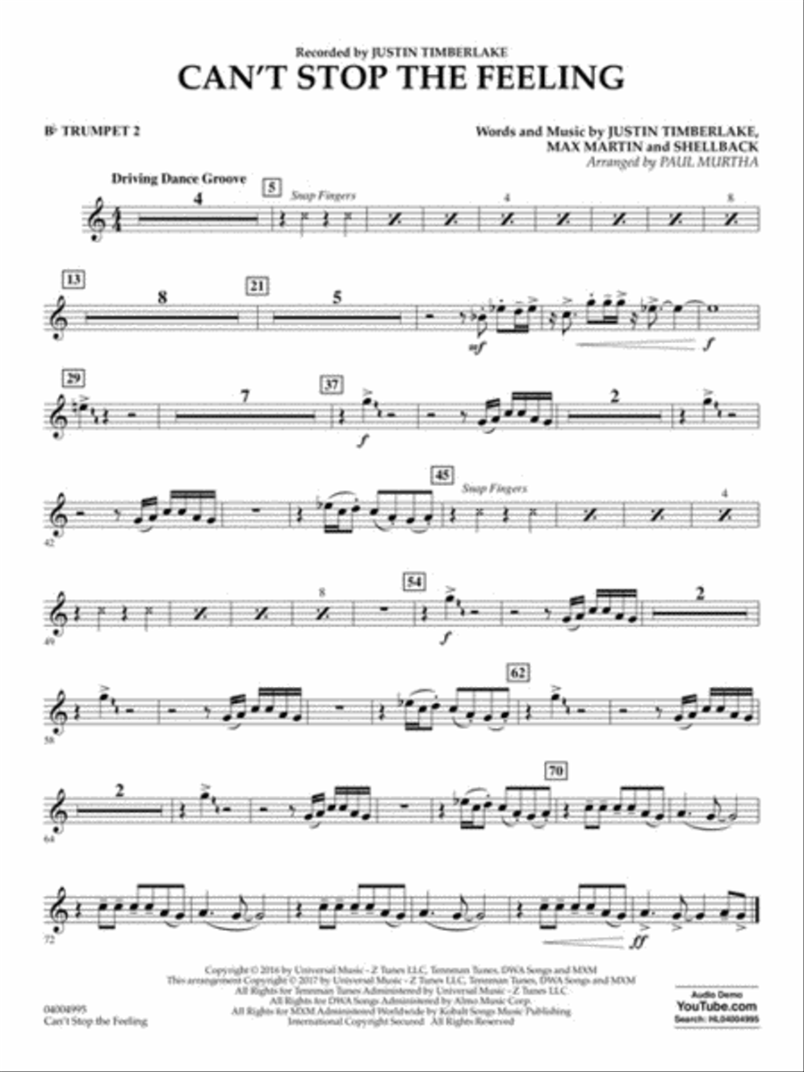 Can't Stop the Feeling Concert Band scores gallery preview page 5
