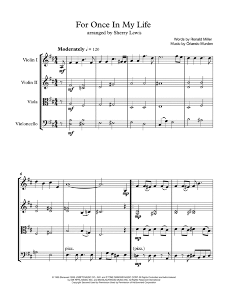 For Once In My Life String Quartet scores gallery preview page 4
