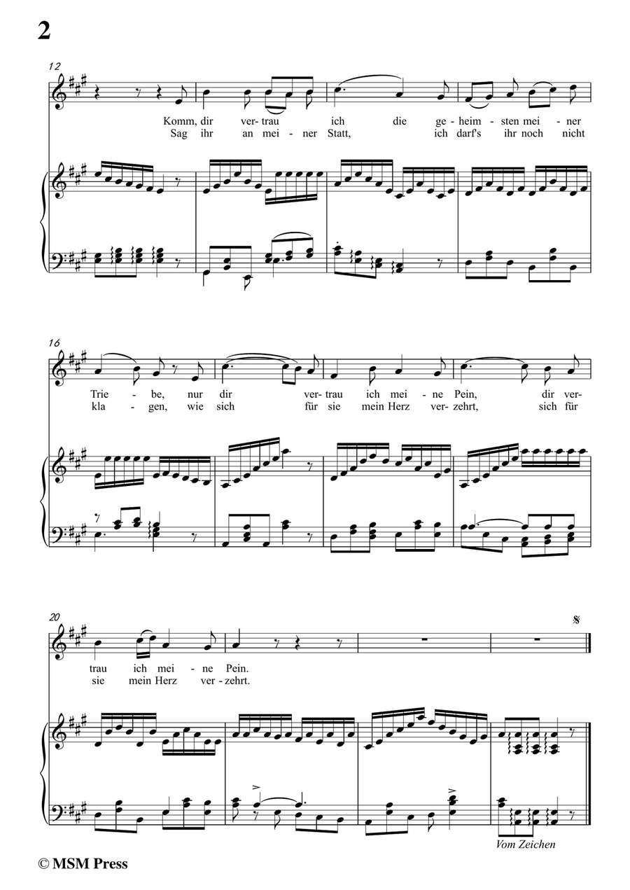 Mozart-Komm,liebe zither,in A Major,for Voice and Piano Piano, Vocal scores gallery preview page 4