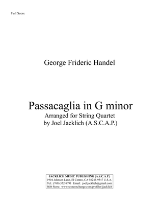 Passacaglia in G minor (Arr. for String Quartet)