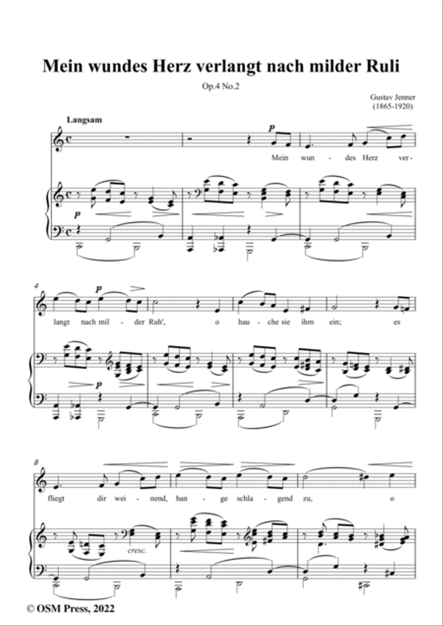 Jenner-Mein wundes Herz verlangt nach milder Ruli,in C Major,Op.4 No.2 Voice scores gallery preview page 2