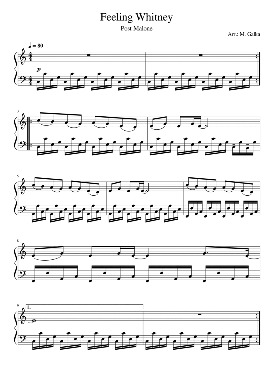 Feeling Whitney Piano Solo scores gallery preview page 1