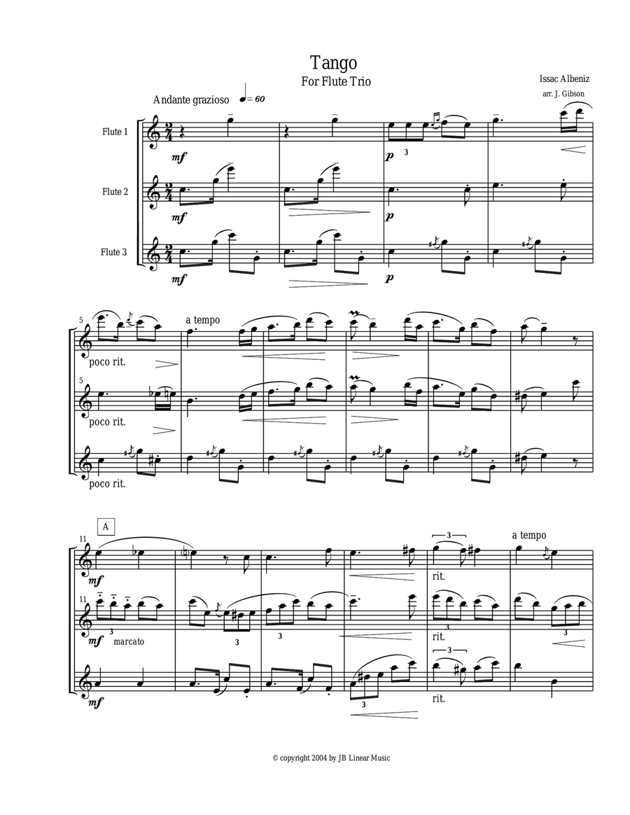 Tango by Albeniz for flute trio Flute Solo scores gallery preview page 1