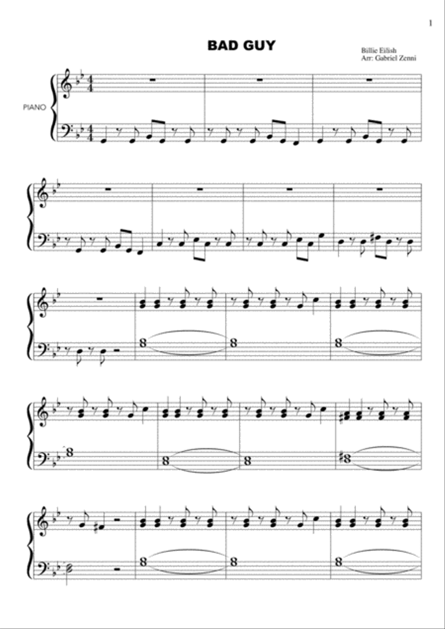 Bad Guy Piano Solo scores gallery preview page 1