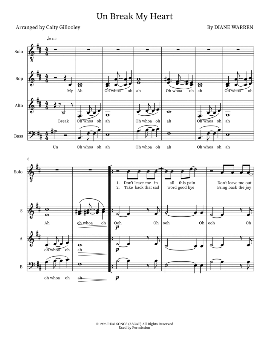 Un Break My Heart 4-Part scores gallery preview page 1