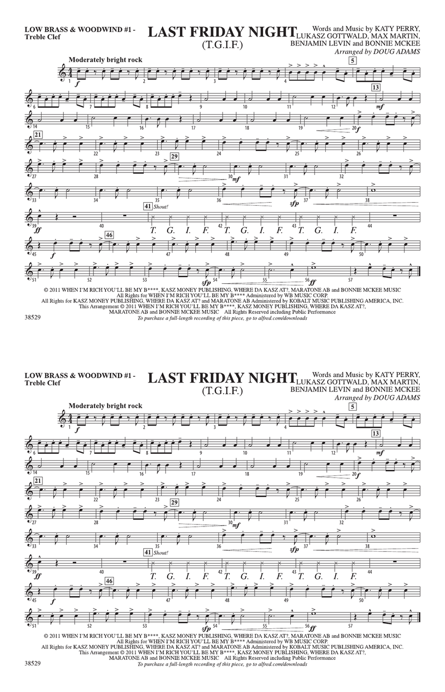 Last Friday Night (T.G.I.F.): Low Brass & Woodwinds #1 - Treble Clef