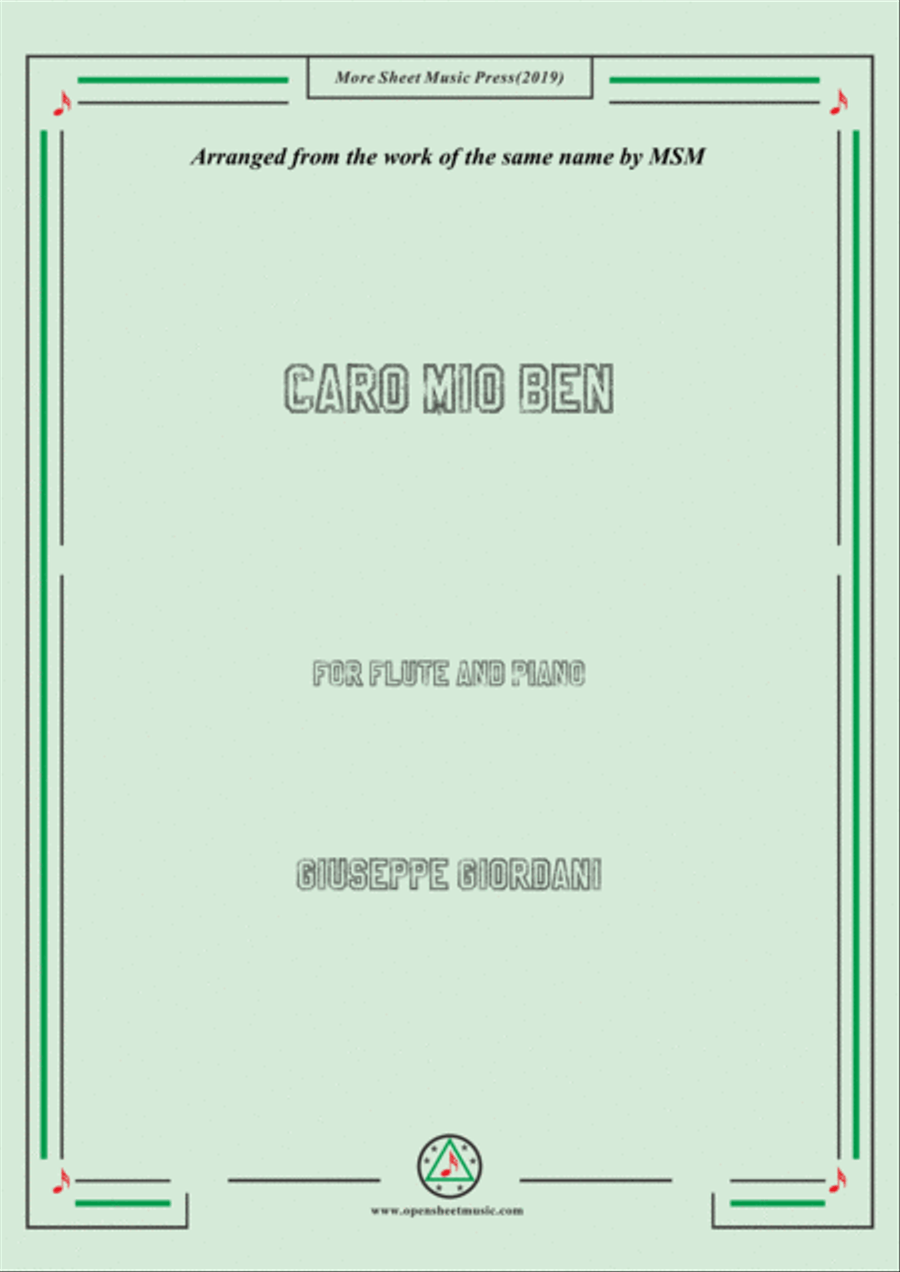 Giordani-Caro mio ben, for Flute and Piano Flute Solo scores gallery preview page 1