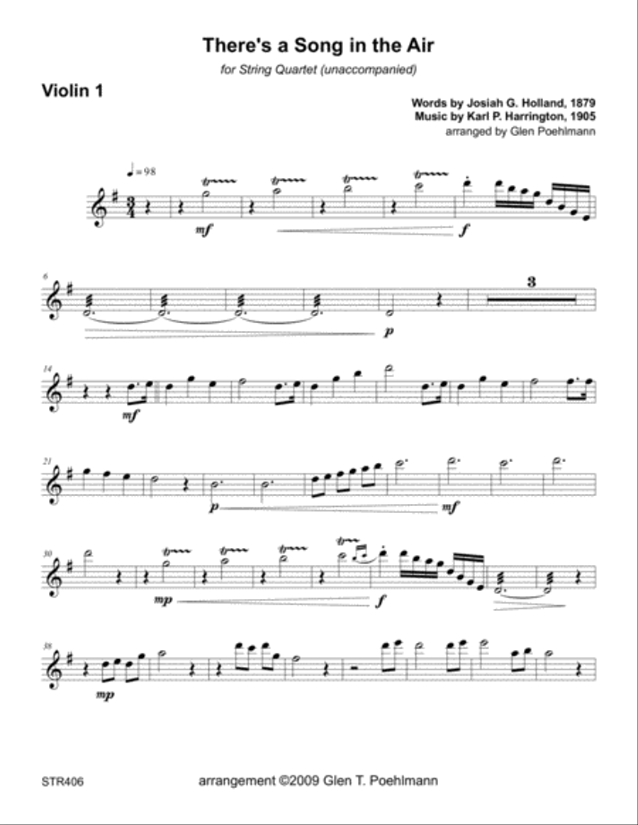 THERE'S A SONG IN THE AIR for unaccompanied STRING QUARTET A Cappella scores gallery preview page 5