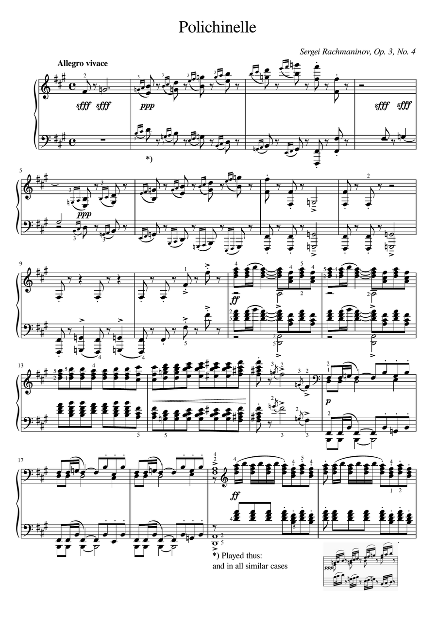 Rachmaninoff - Morceaux de fantaisie, Polichinelle, Op.3 No.4 - Original With Fingering Piano Solo scores gallery preview page 1