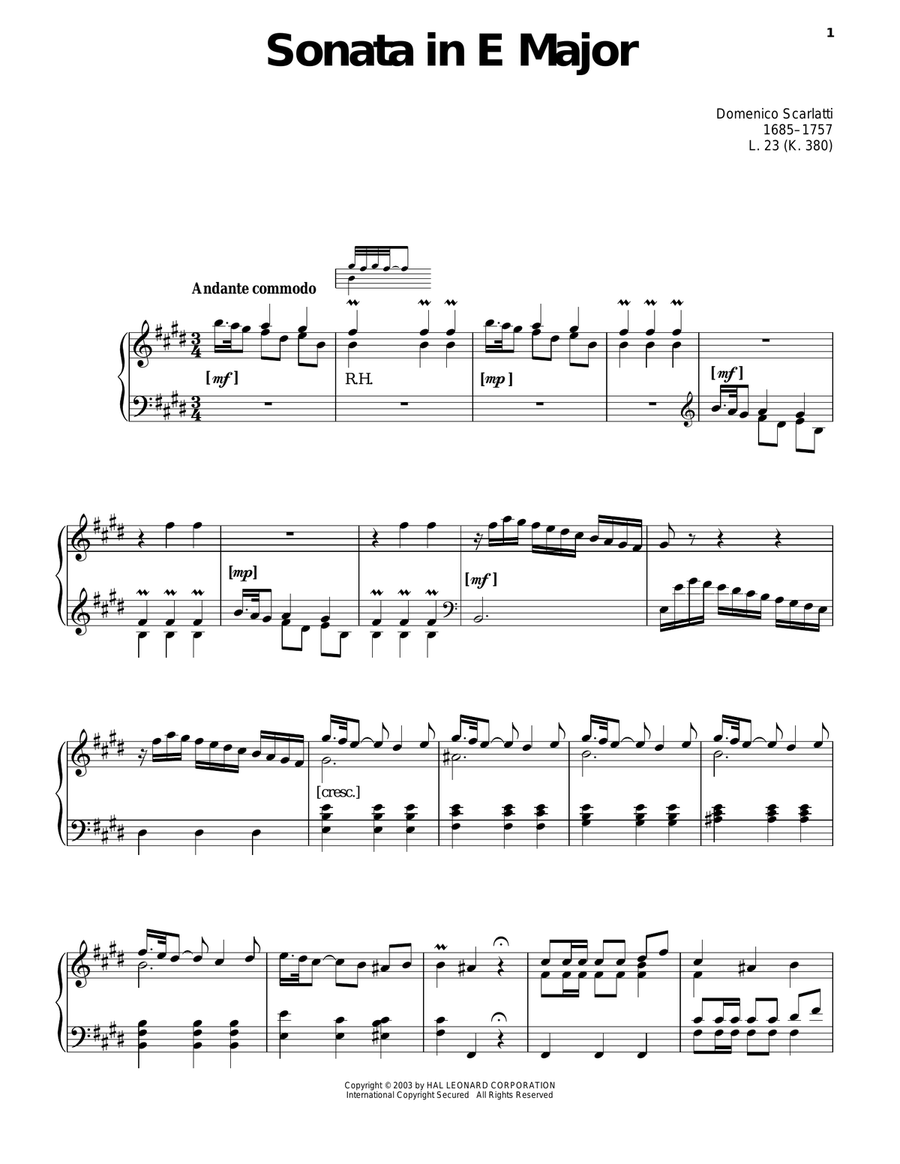 Sonata In E Major, L. 23 Piano Solo scores gallery preview page 1