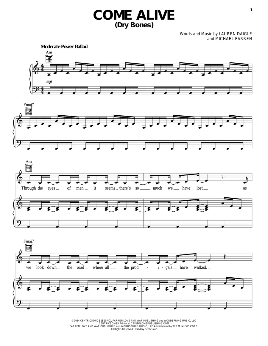 Come Alive (Dry Bones) Piano, Vocal, Guitar scores gallery preview page 1