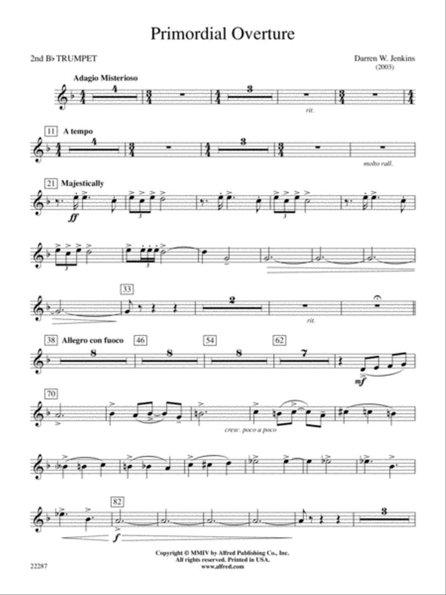 Primordial Overture: 2nd B-flat Trumpet Concert Band scores gallery preview page 1