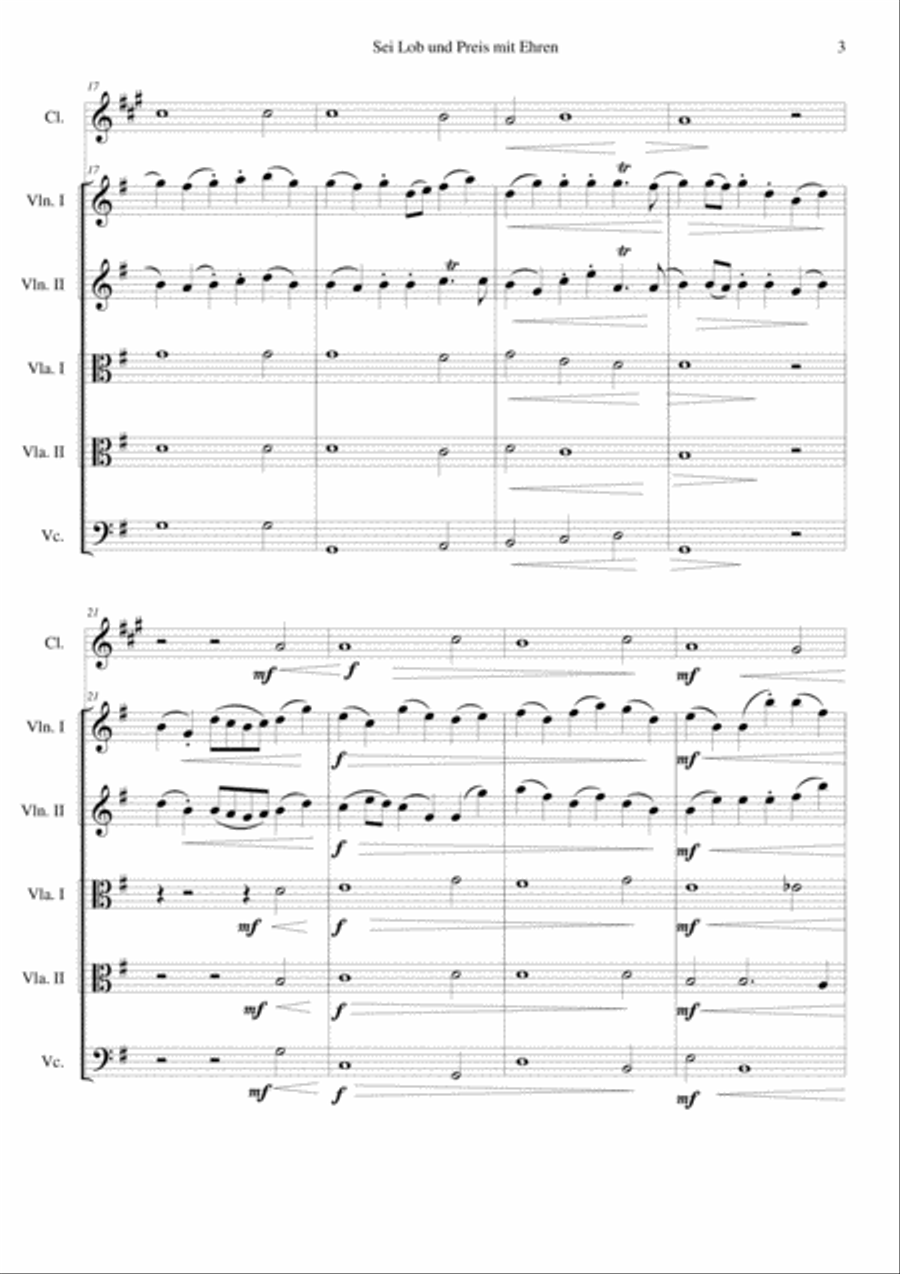 Sei Lob und Preis mit Ehren for clarinet and strings Clarinet scores gallery preview page 3