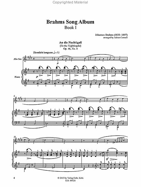 Brahms Song Album I (für Alt-Saxophon und Klavier)