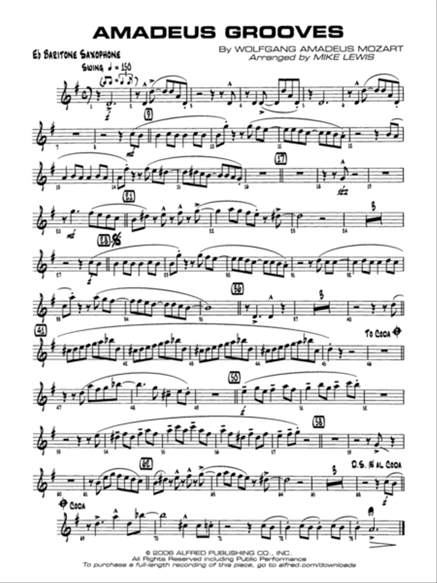 Amadeus Grooves: E-flat Baritone Saxophone Jazz Ensemble scores gallery preview page 1