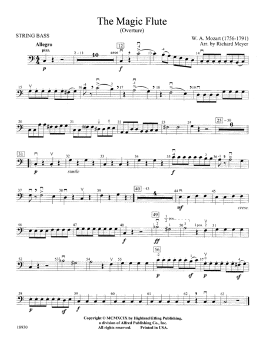 The Magic Flute (Overture): String Bass The Magic Flute (Overture): String Bass Full Orchestra scores gallery preview page 1