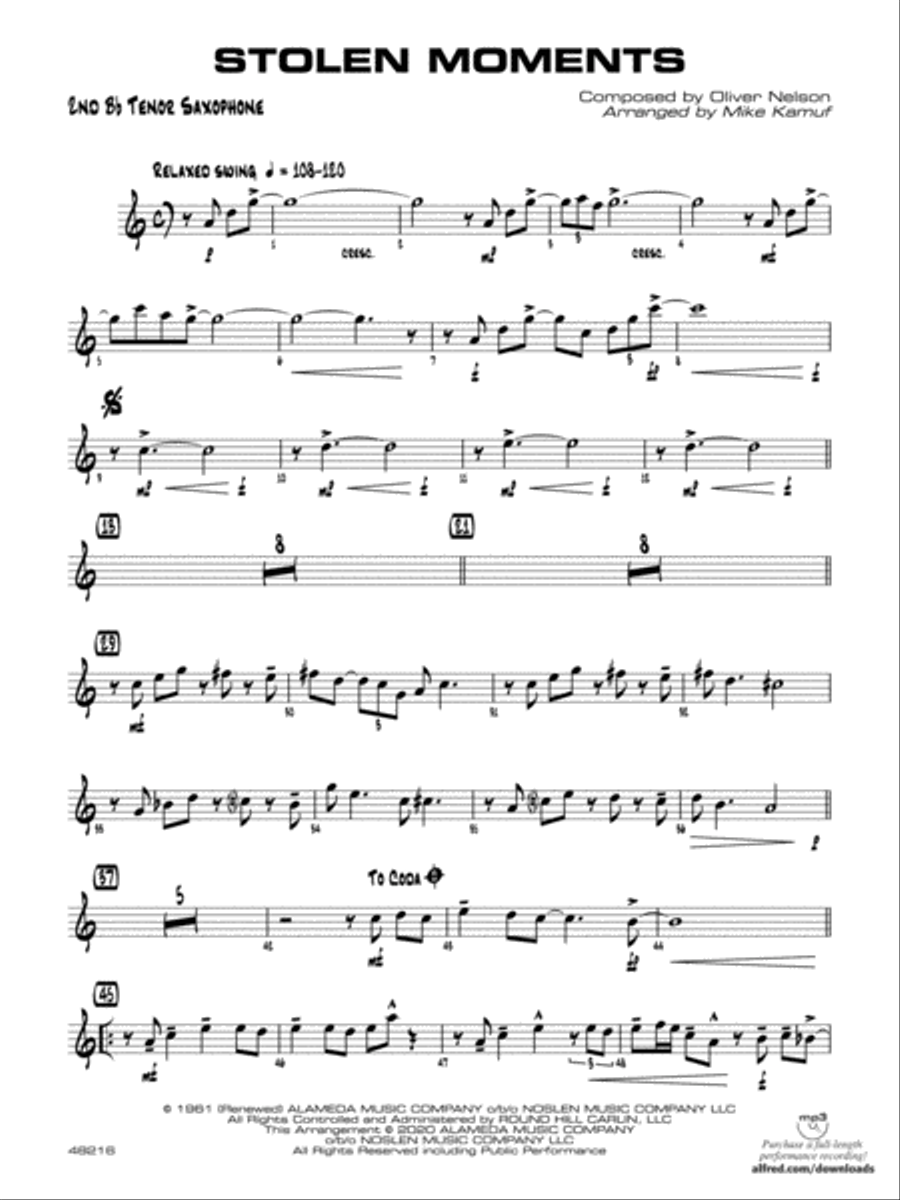 Stolen Moments: 2nd B-flat Tenor Saxophone Jazz Ensemble scores gallery preview page 1