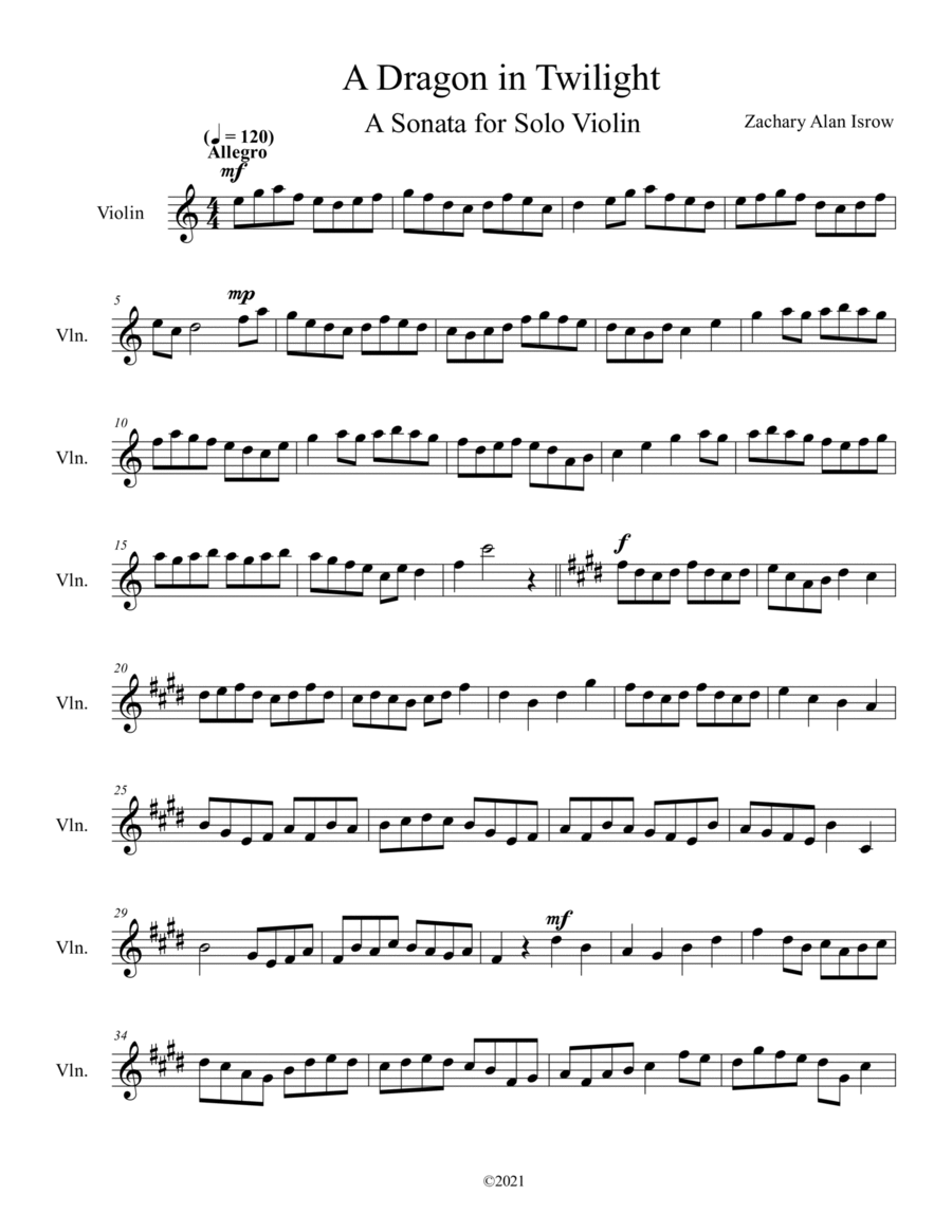 A Dragon in the Twilight Violin Solo scores gallery preview page 1